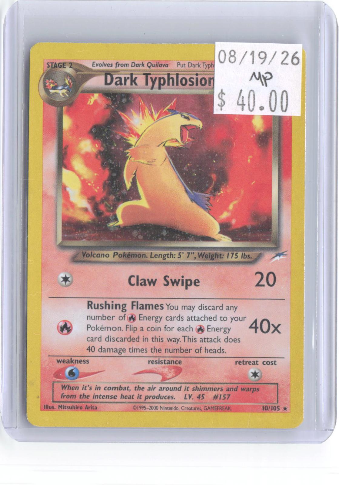 Dark Typhlosion 10/105 Rare Neo Destiny Pokemon Unlimited Holo Moderately Played