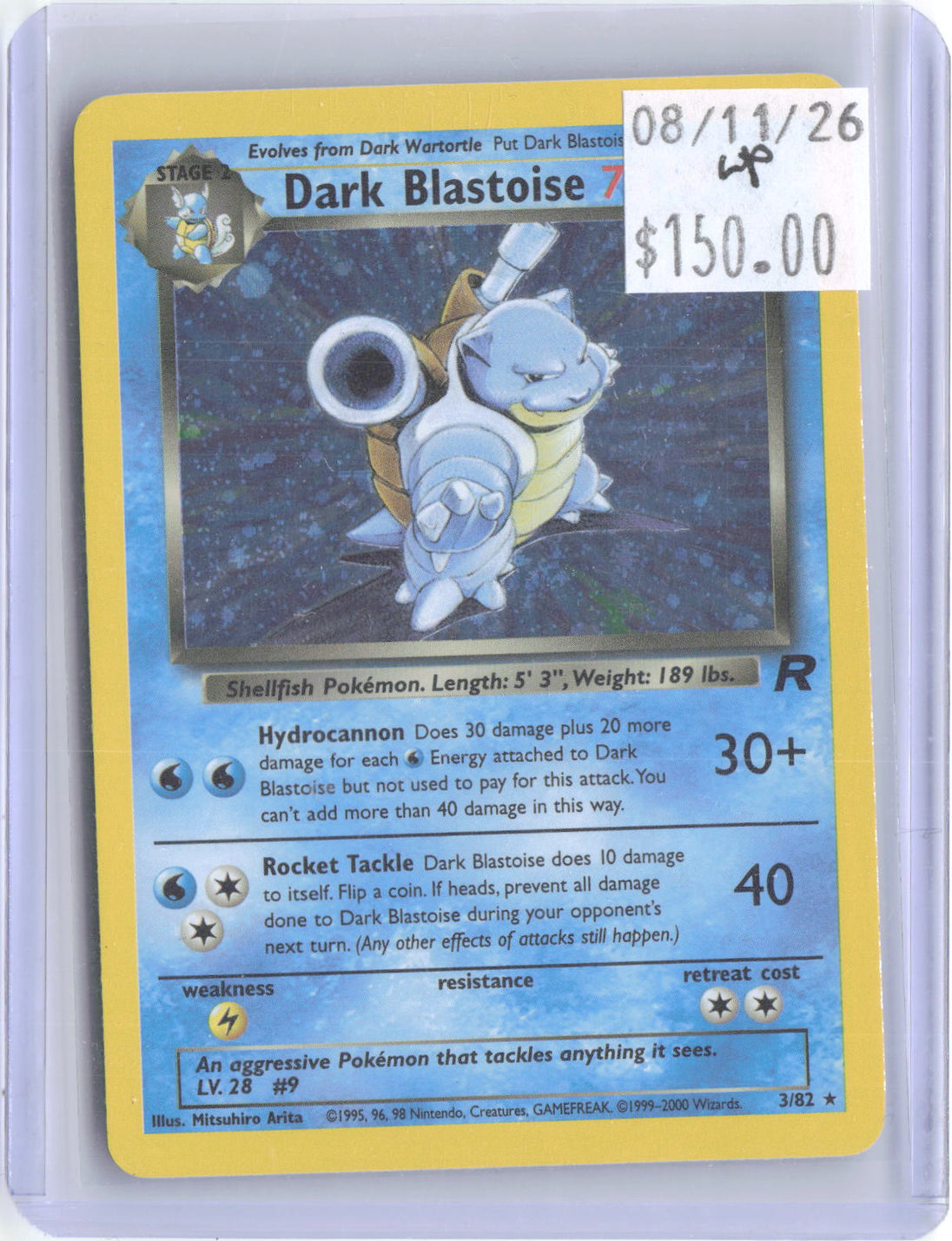 Dark Blastoise 3/82 Rare Team Rocket Pokemon Unlimited Holo Lightly Played