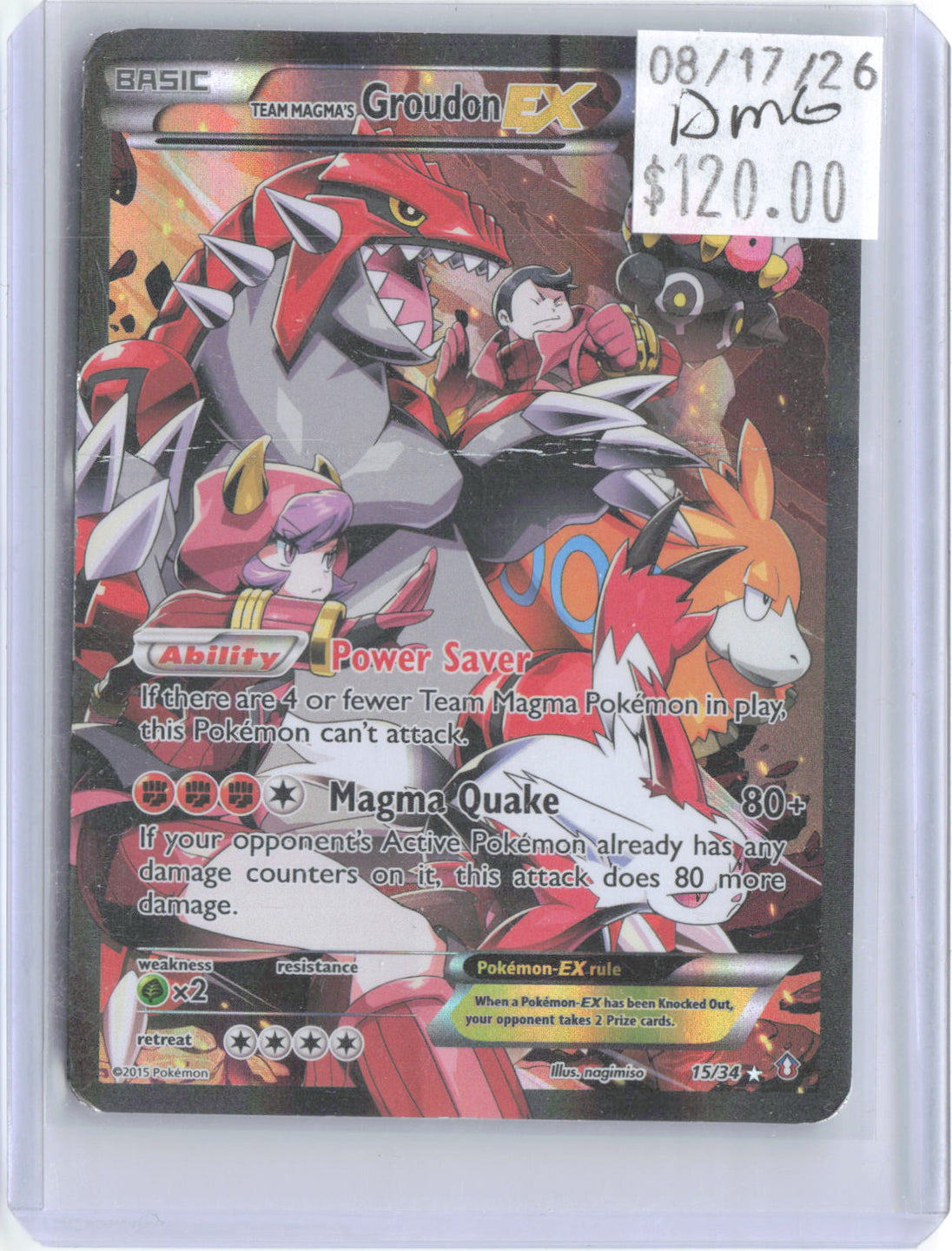 Team Magma's Groudon EX 15/34 Ultra Rare Double Crisis Pokemon Holo Damaged