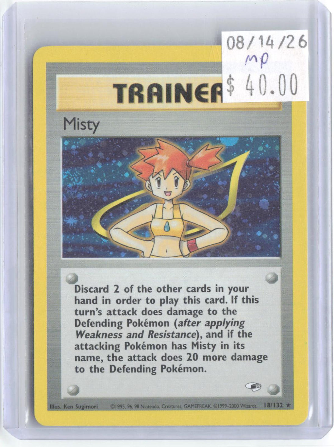Misty 18/132 Rare Gym Heroes Pokemon Unlimited Holo Moderately Played