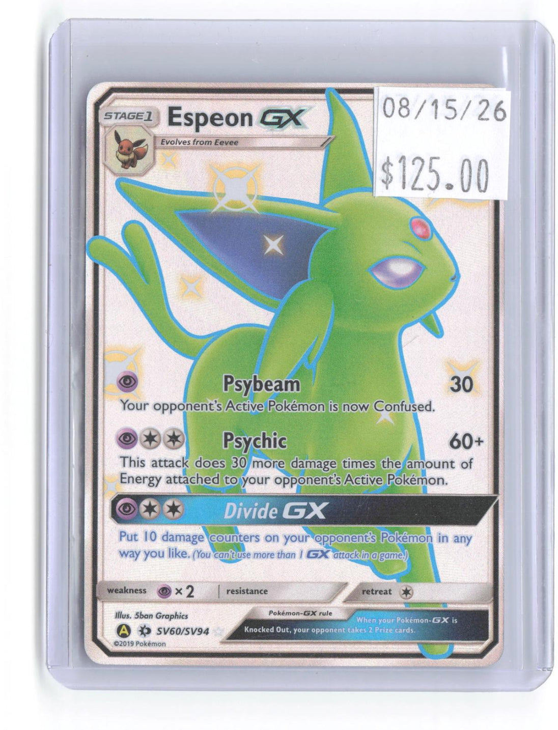 Espeon GX SV60/SV94 Shiny Ultra Rare Hidden Fates Shiny Vault Pokemon Holo NM