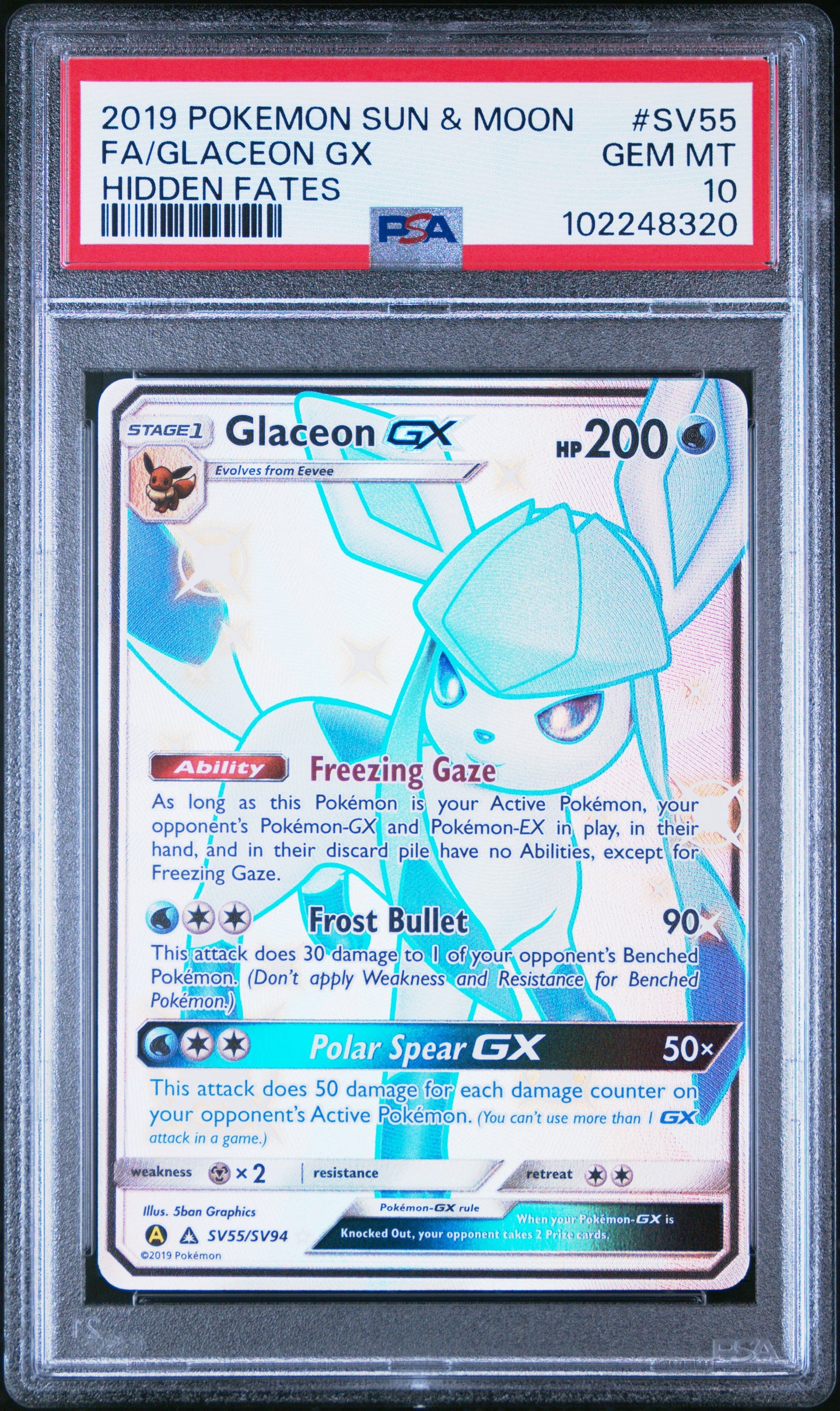 Glaceon Gx SV55/SV94 Hidden Fates Pokemon PSA 10