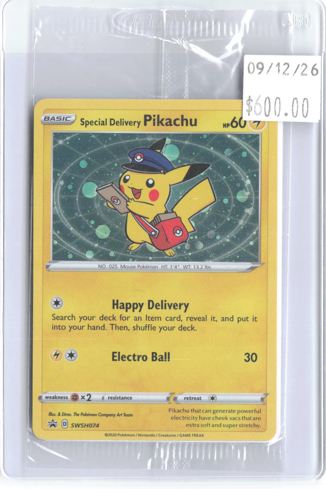 Special Delivery Pikachu SWSH074 Holo Promo Sword & Shield Promo Pokemon NM