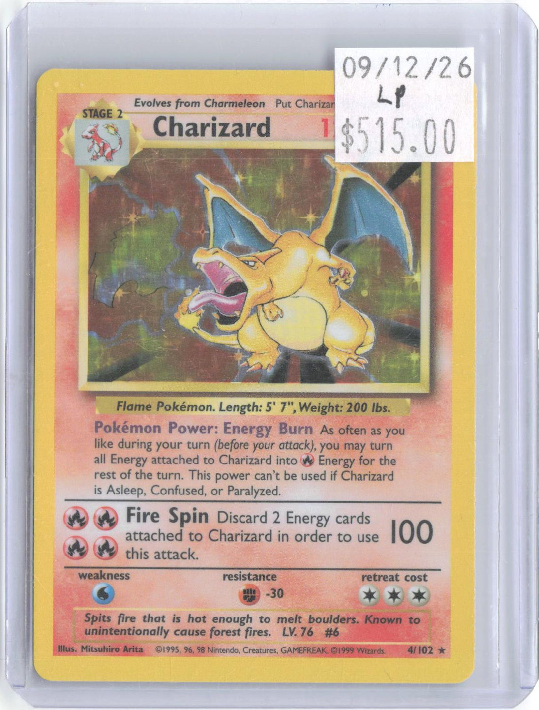 Charizard 4/102 Holo Rare Base Set Unlimited Pokemon Lightly Played