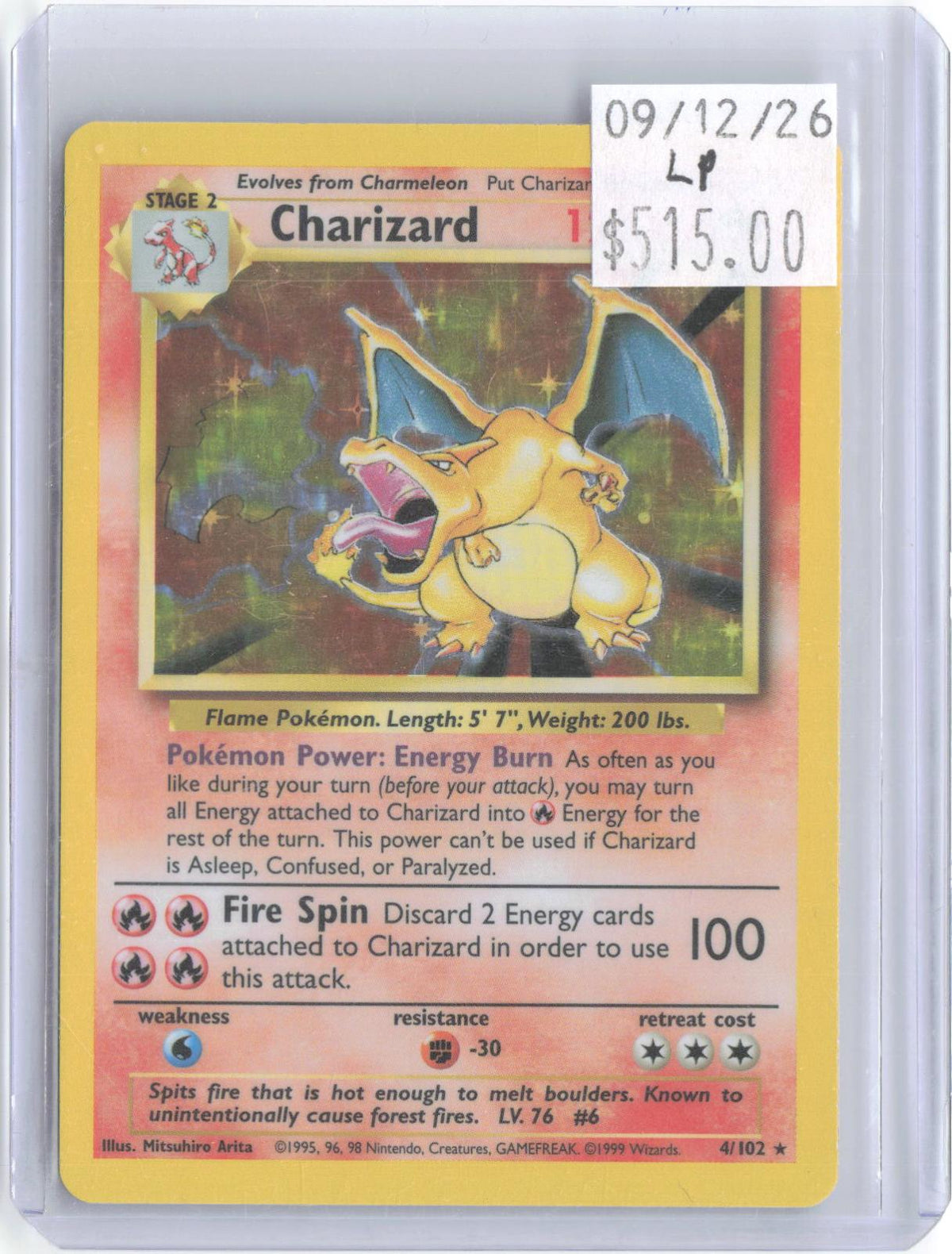 Charizard 4/102 Holo Rare Base Set Unlimited Pokemon Lightly Played