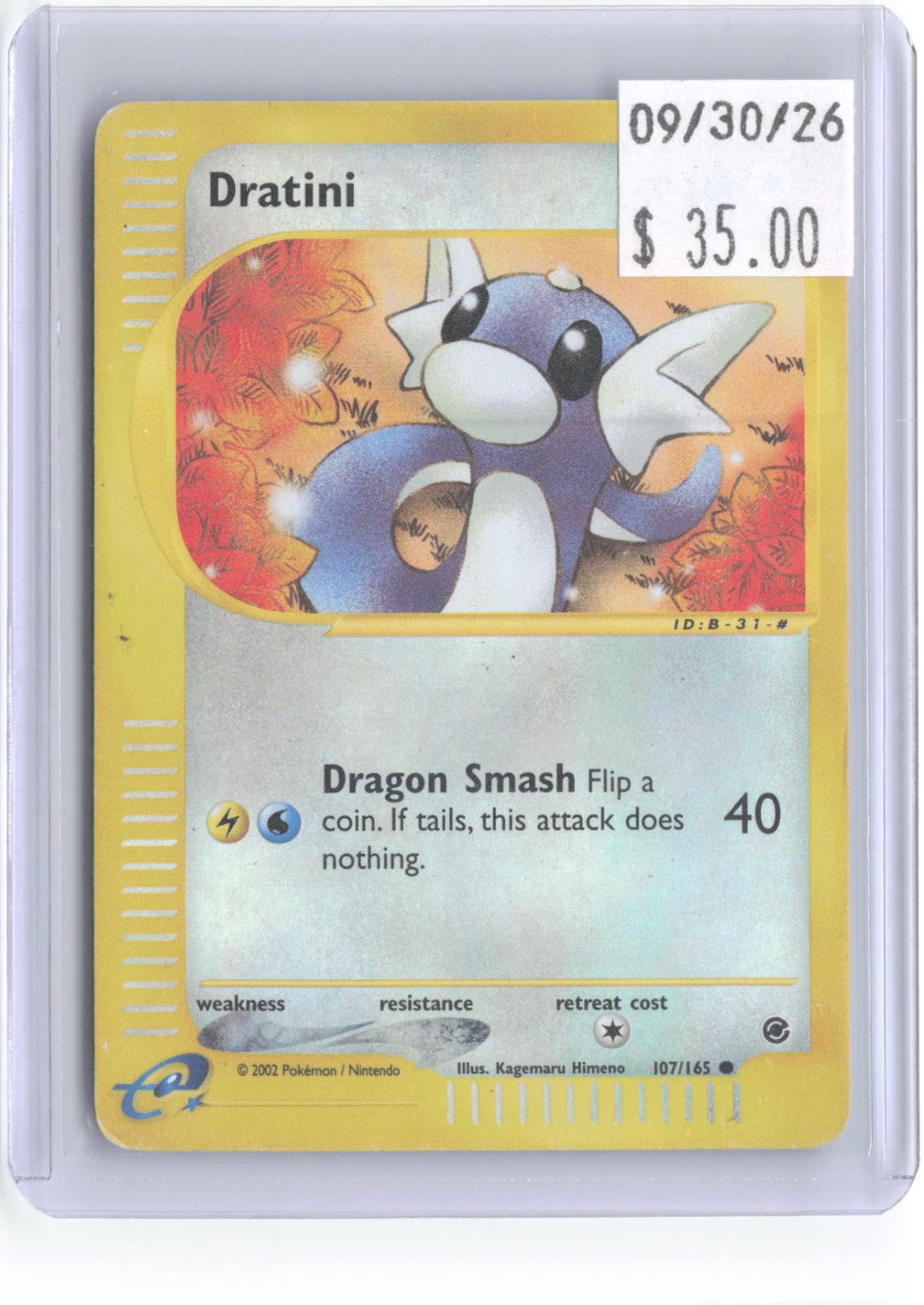 Dratini 107/165 Common Expedition Base Set Pokemon Reverse Holo Heavily Played