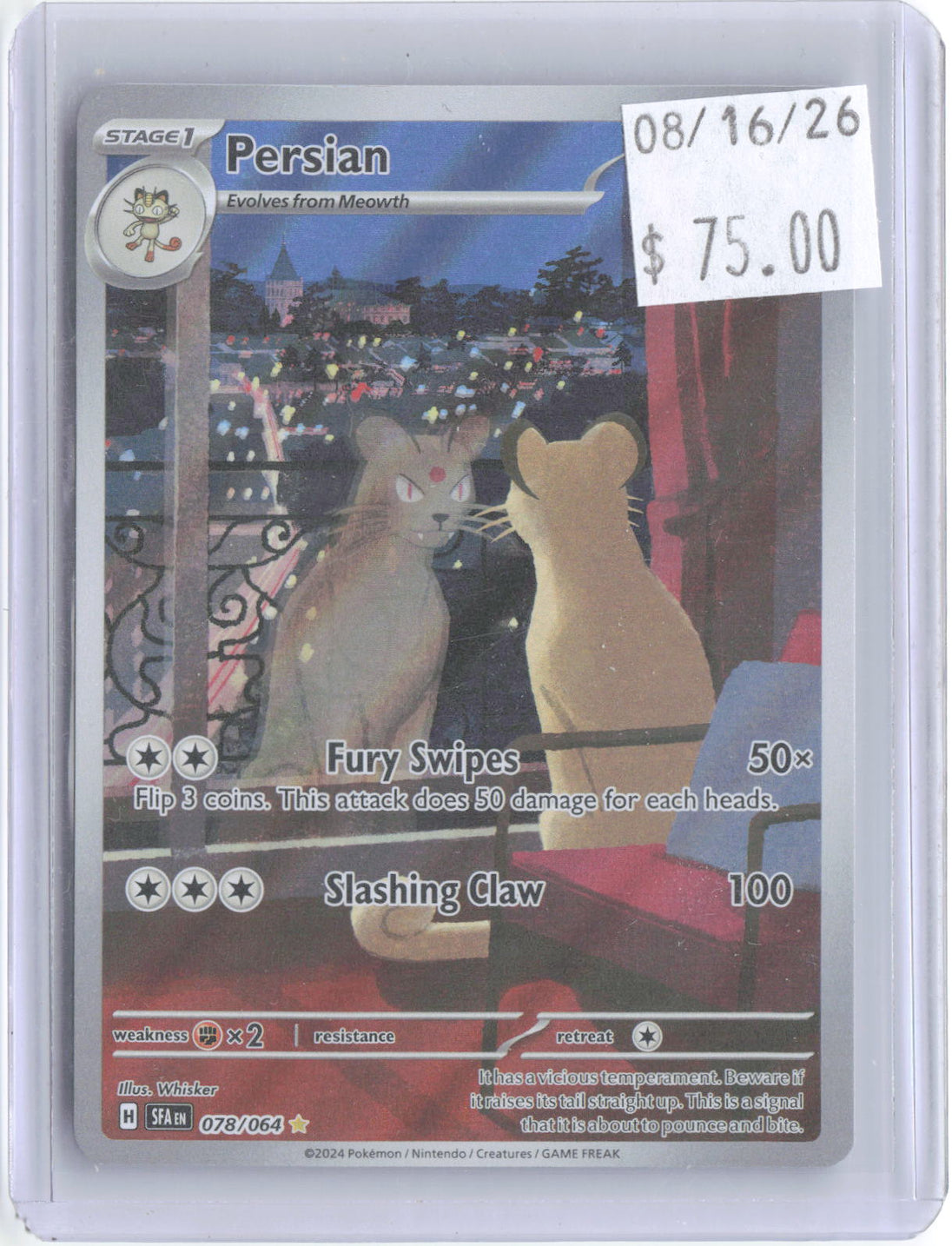 Persian 078/064 Illustration Rare Shrouded Fable Pokemon Holo Near Mint