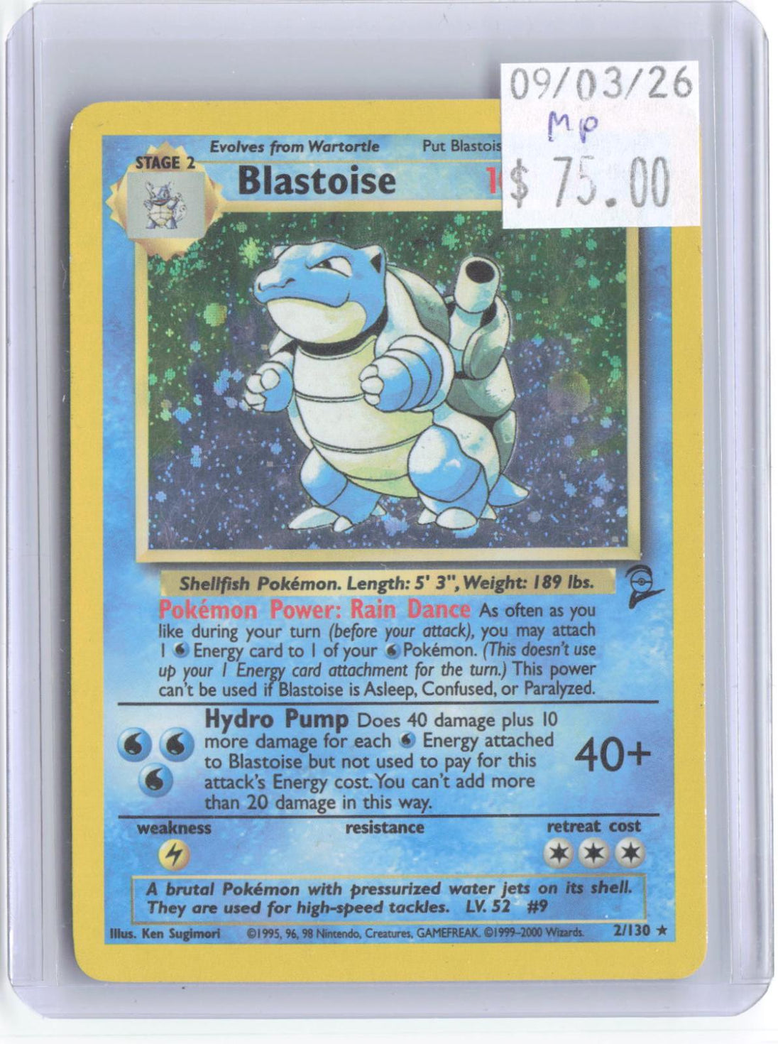 Blastoise 2/130 Holo Rare Base Set 2 Pokemon Moderately Played