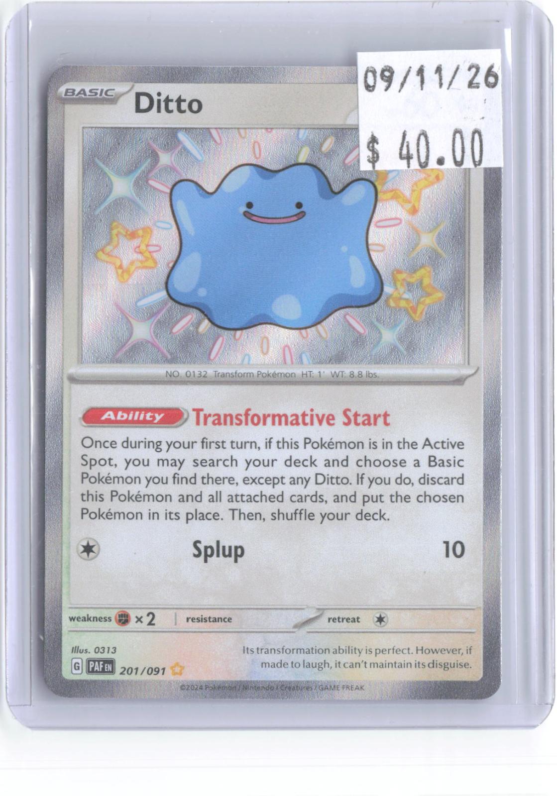 Ditto 201/091 Shiny Rare Paldean Fates Pokemon Holo Near Mint