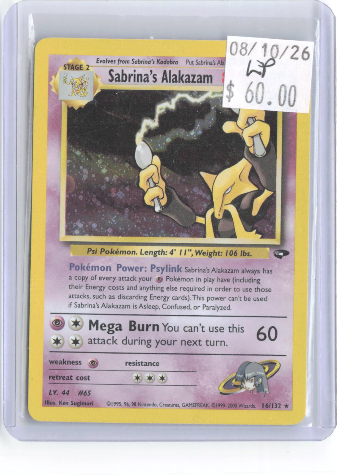 Sabrina's Alakazam 16/132 Rare Gym Challenge Pokemon Unlimited Holo LP