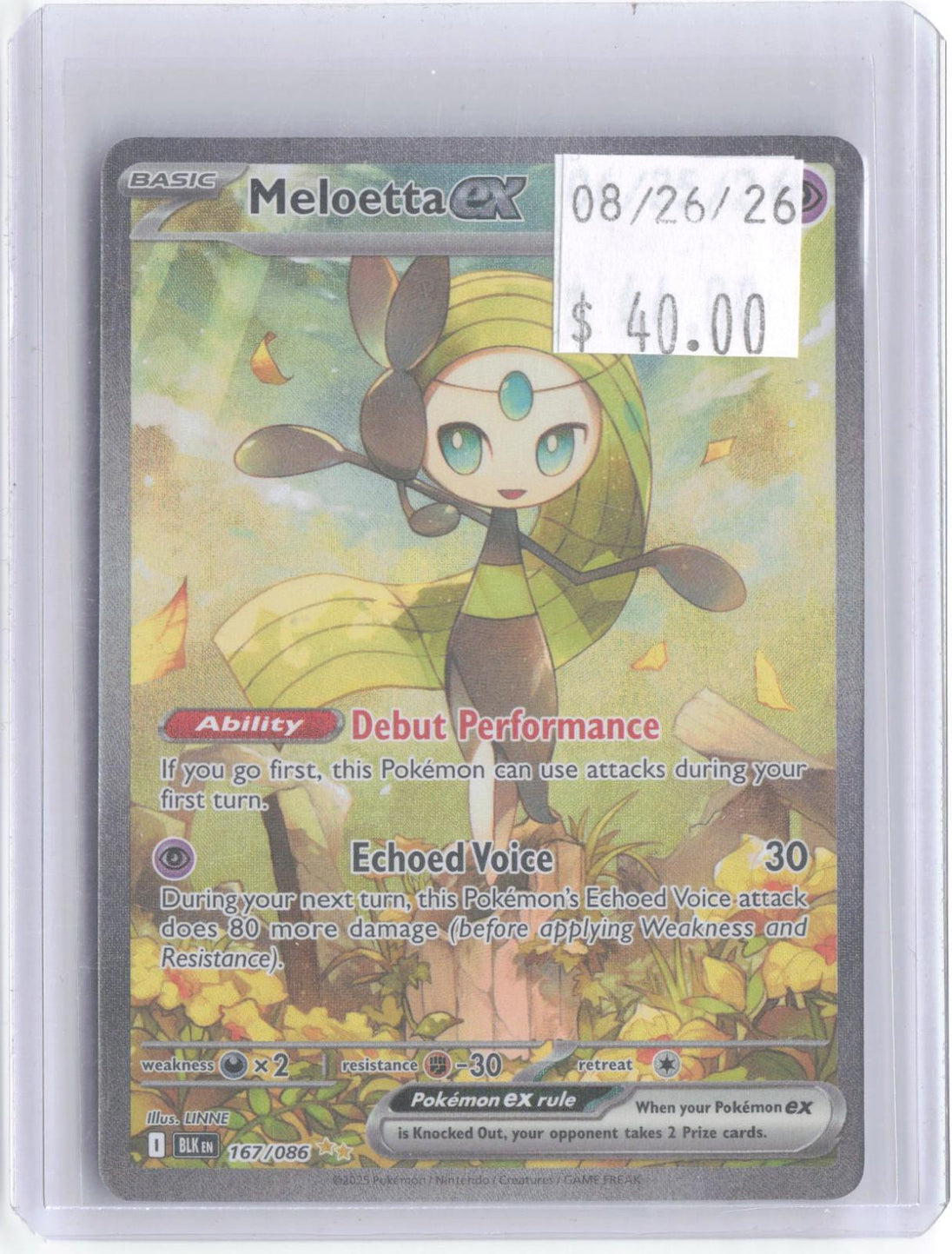 Meloetta ex 167/086 Holo Special Illustration Rare Black Bolt Pokemon Near Mint