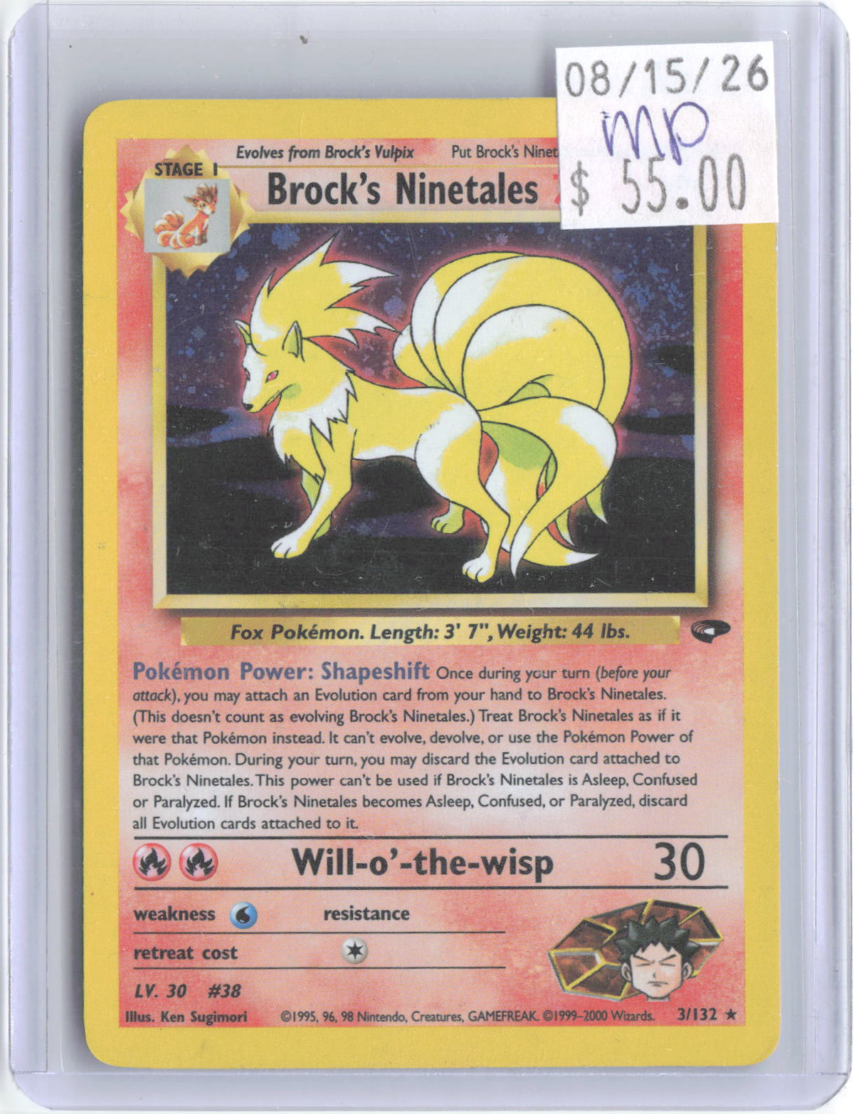 Brock's Ninetales 3/132 Rare Gym Challenge Pokemon Unlimited Holo MP