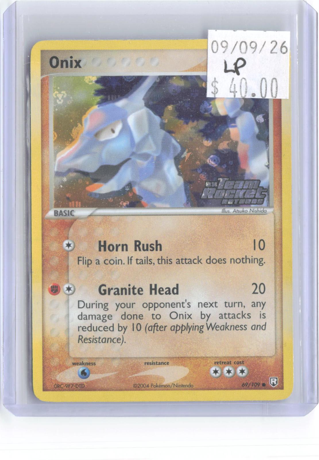 Onix 69/109 Common Team Rocket Returns Pokemon Reverse Holo Lightly Played