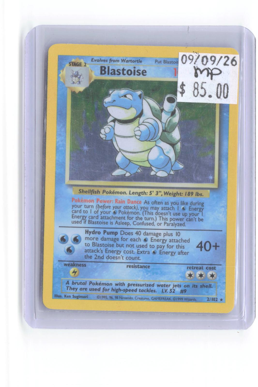 Blastoise 2/102 Holo Rare Base Set Unlimited Pokemon Moderately Played