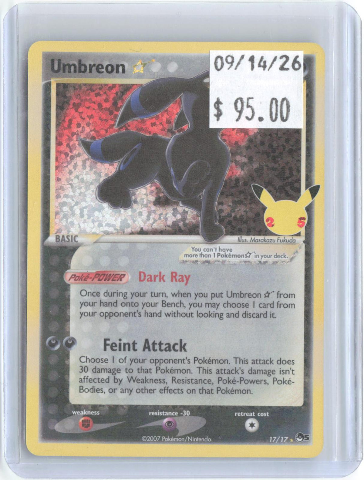 Umbreon Star 17/17 Celebrations: Classic Collection Pokemon Holo NM