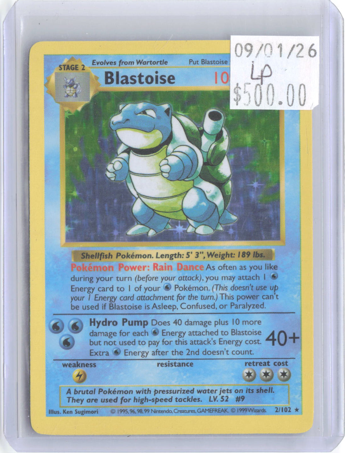 Blastoise 2/102 Holo Rare Base Set Shadowless Pokemon 1st Edition Holo LP