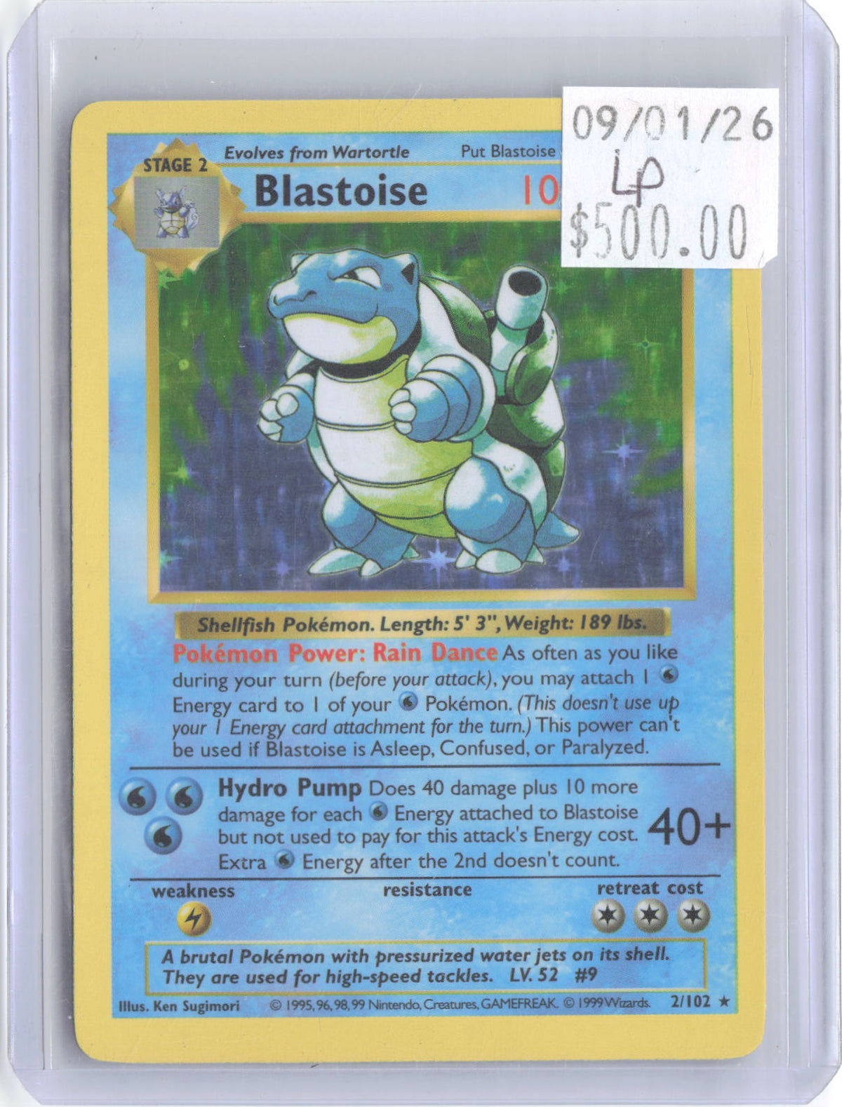 Blastoise 2/102 Holo Rare Base Set Shadowless Pokemon 1st Edition Holo LP
