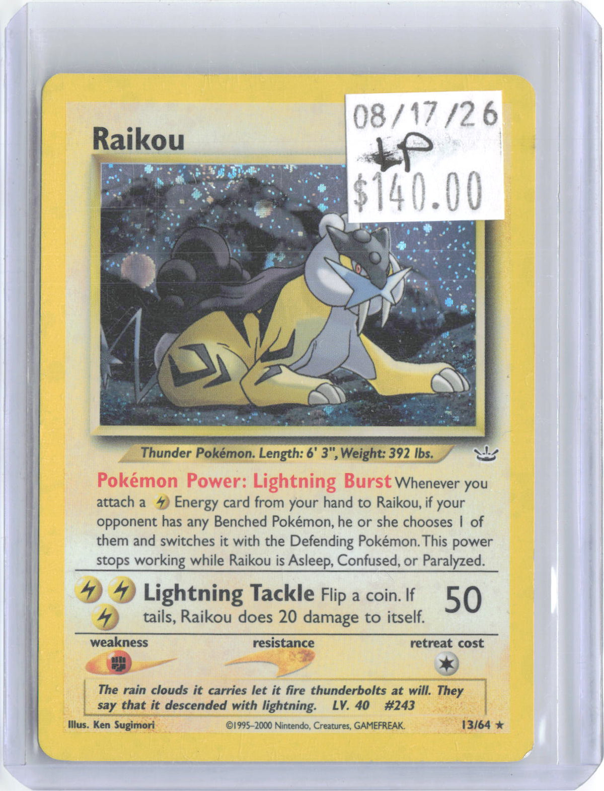 Raikou 13/64 Rare Neo Revelation Pokemon Unlimited Holo Lightly Played
