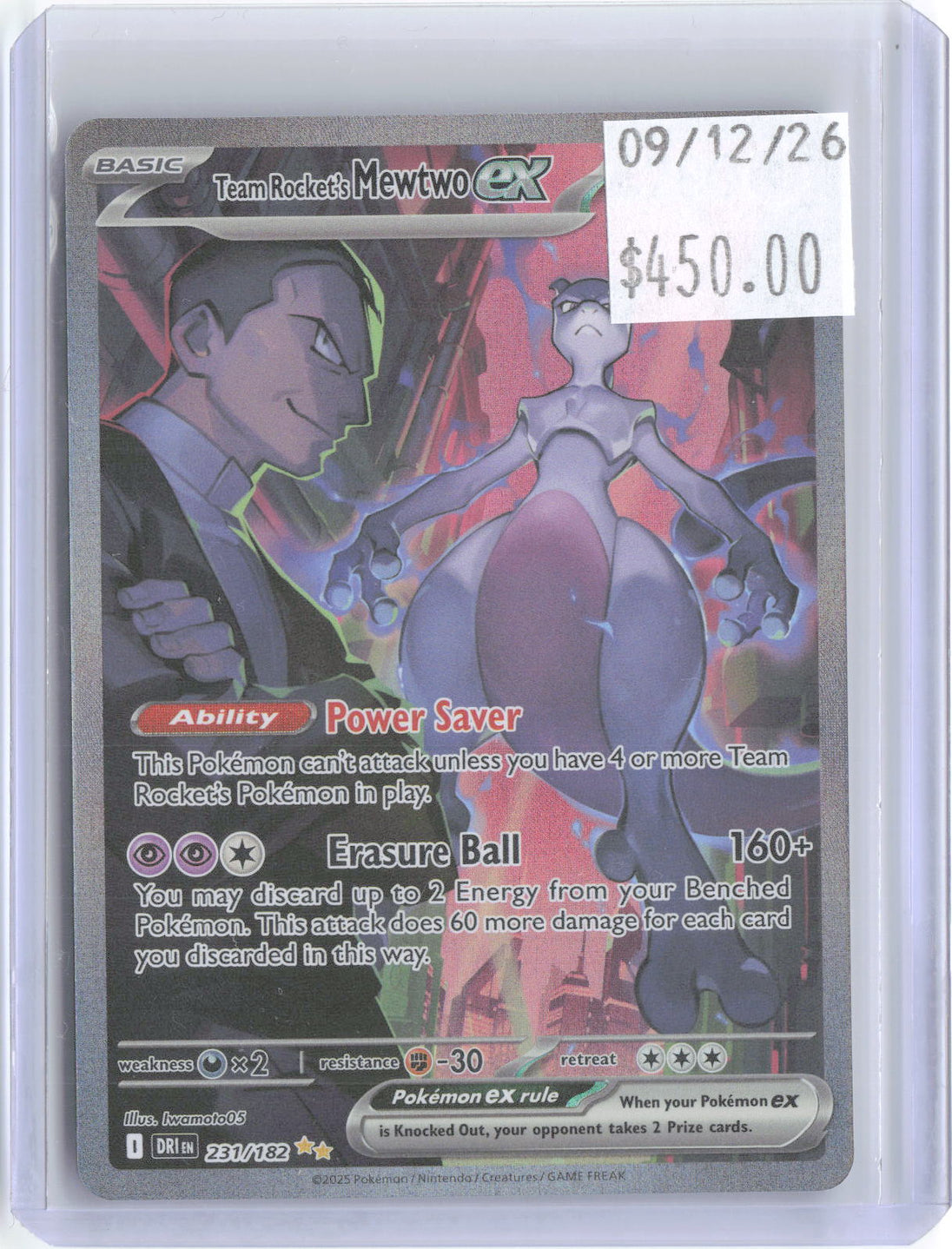 Team Rocket's Mewtwo ex 231/182 Destined Rivals Pokemon Holo NM