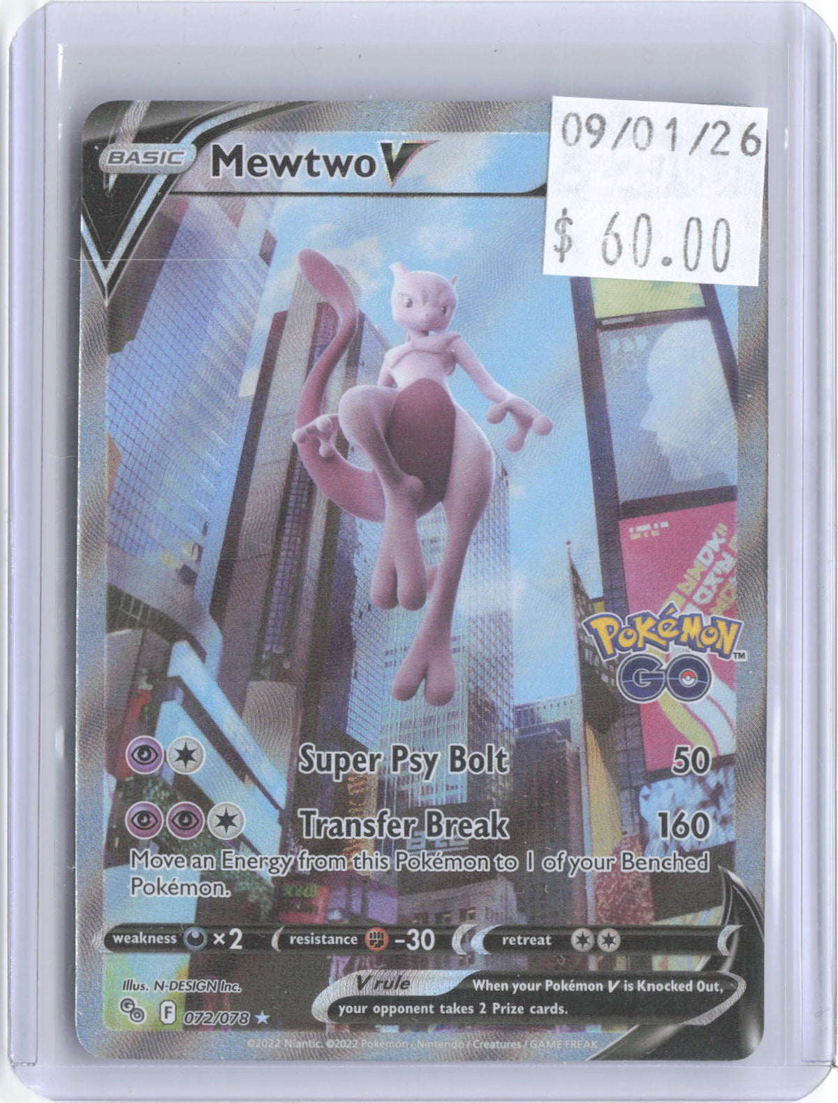 Mewtwo V 072/078 Ultra Rare Pokemon GO Pokemon Holo Near Mint
