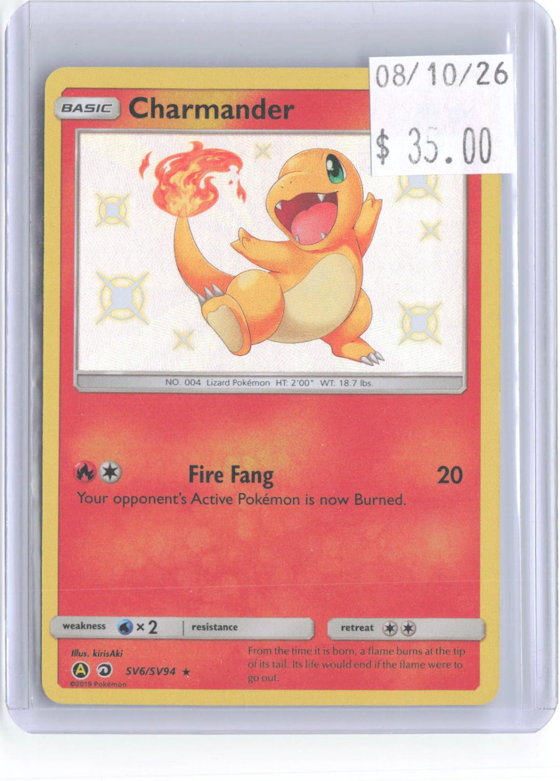 Charmander SV6/SV94 Shiny Rare Hidden Fates Shiny Vault Pokemon Holo Near Mint