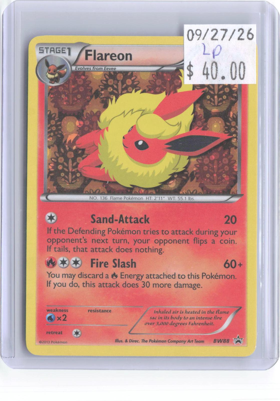 Flareon BW88 Holo Promo Black And White Promo Pokemon Lightly Played
