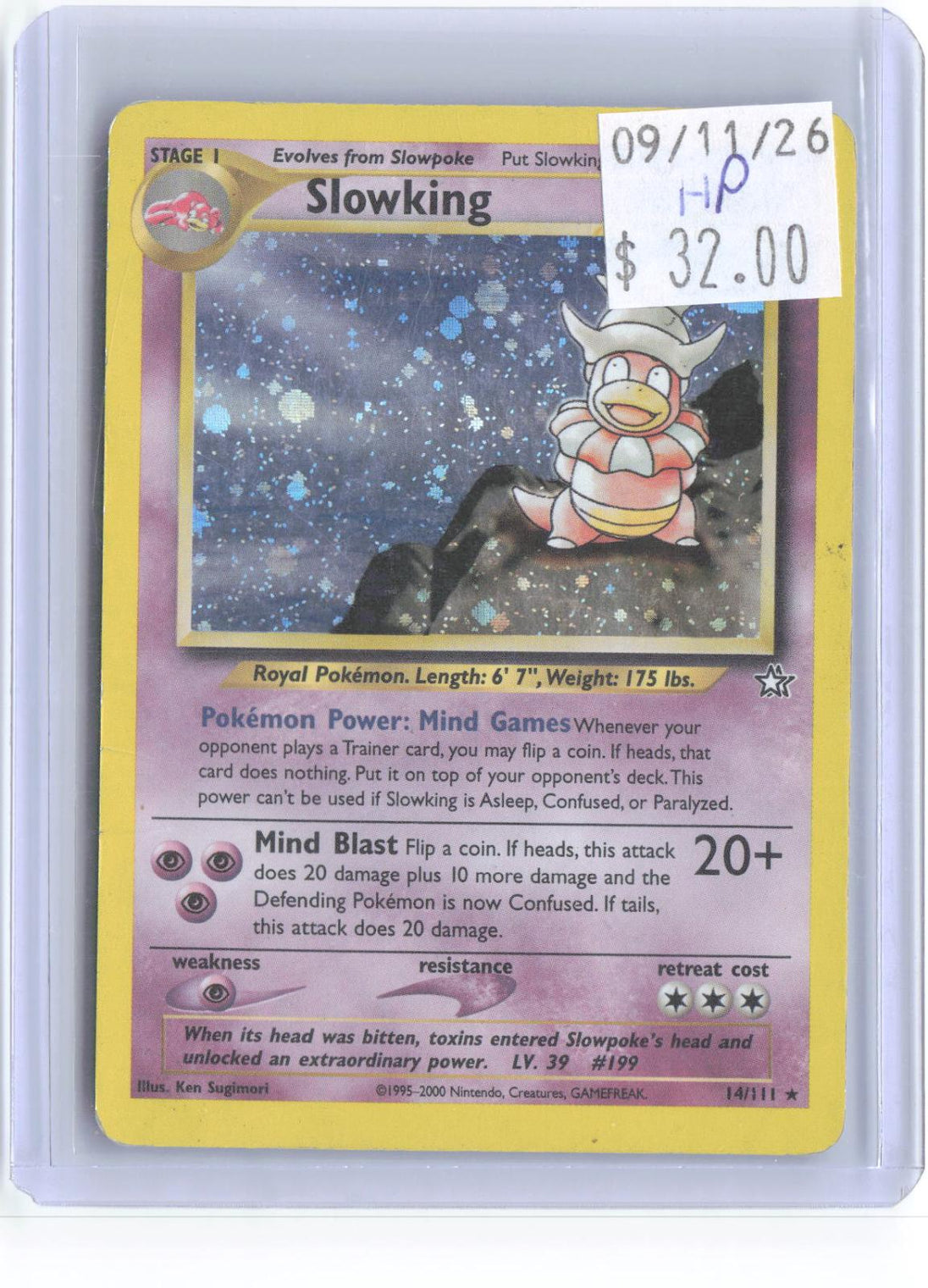 Slowking 14/111 Rare Neo Genesis Pokemon Unlimited Holo Heavily Played