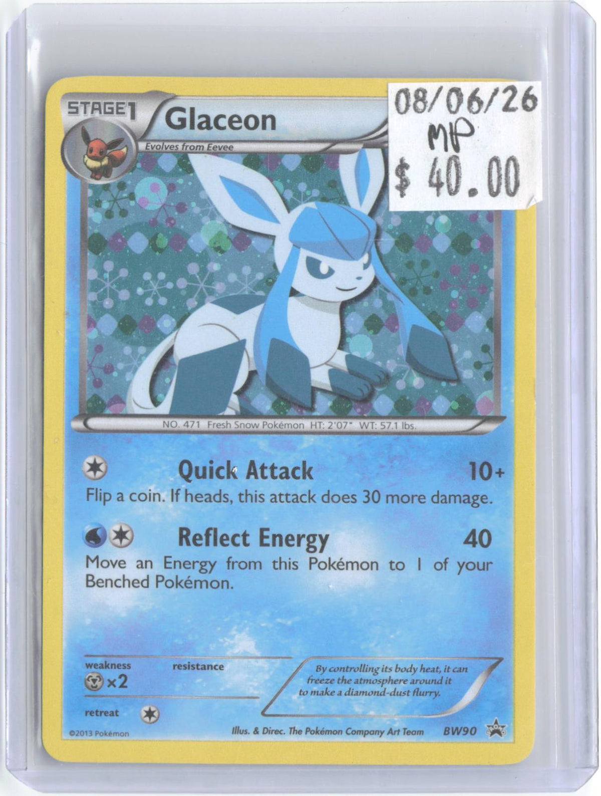 Glaceon BW90 Holo Promo Black And White Promo Pokemon Moderately Played