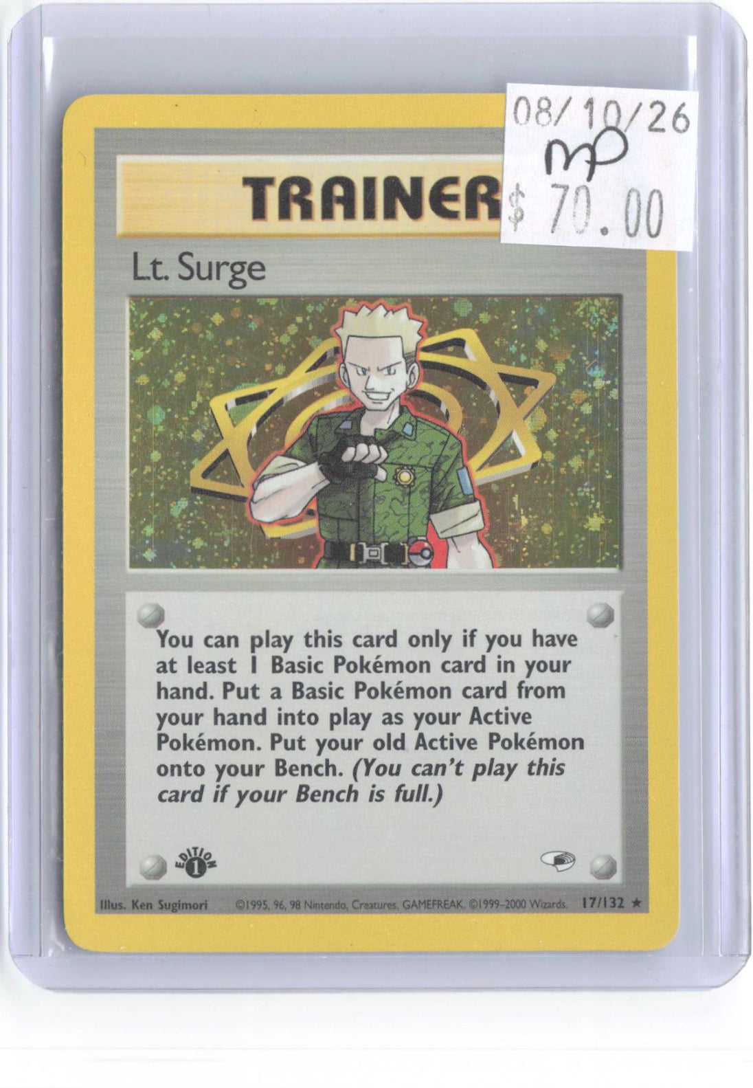 Lt. Surge 17/132 Rare Gym Heroes Pokemon 1st Edition Holo Moderately Played