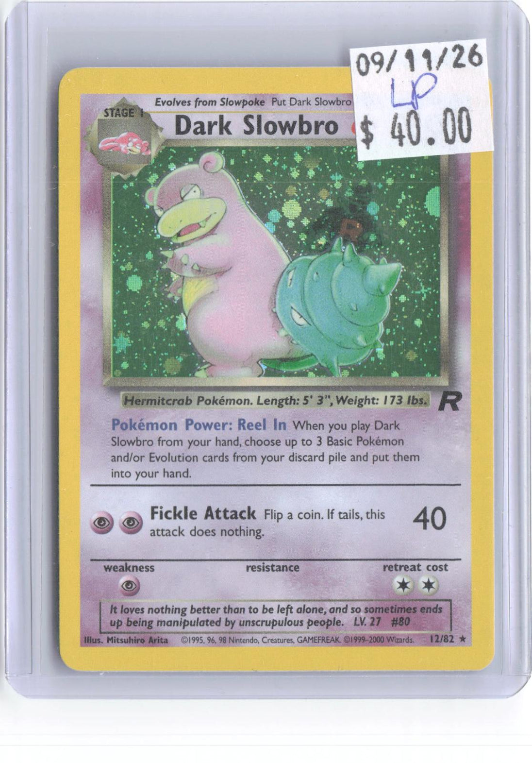 Dark Slowbro 12/82 Rare Team Rocket Pokemon Unlimited Holo Lightly Played