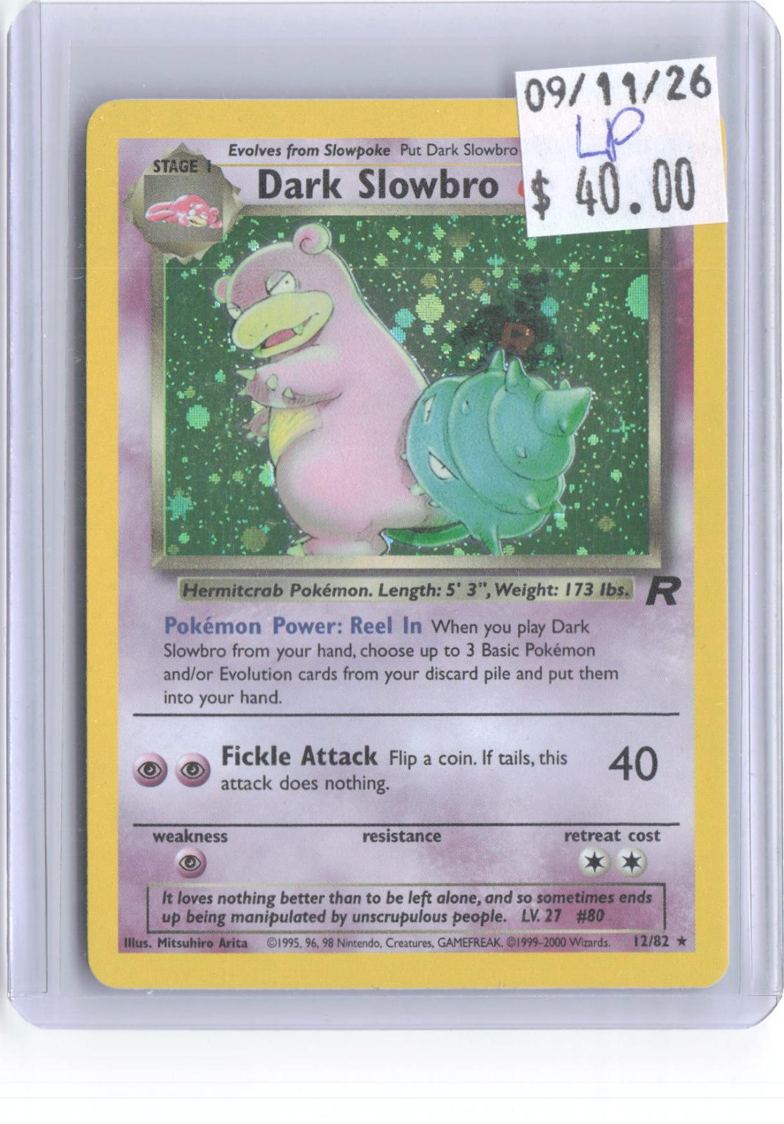 Dark Slowbro 12/82 Rare Team Rocket Pokemon Unlimited Holo Lightly Played