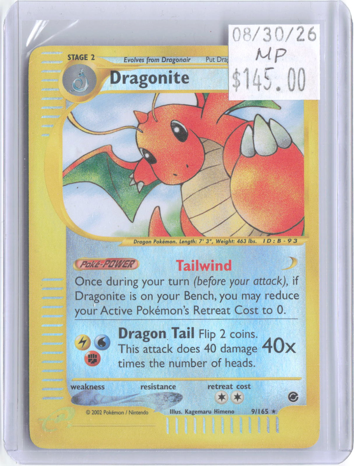 Dragonite 9/165 Holo Rare Expedition Base Set Pokemon Moderately Played