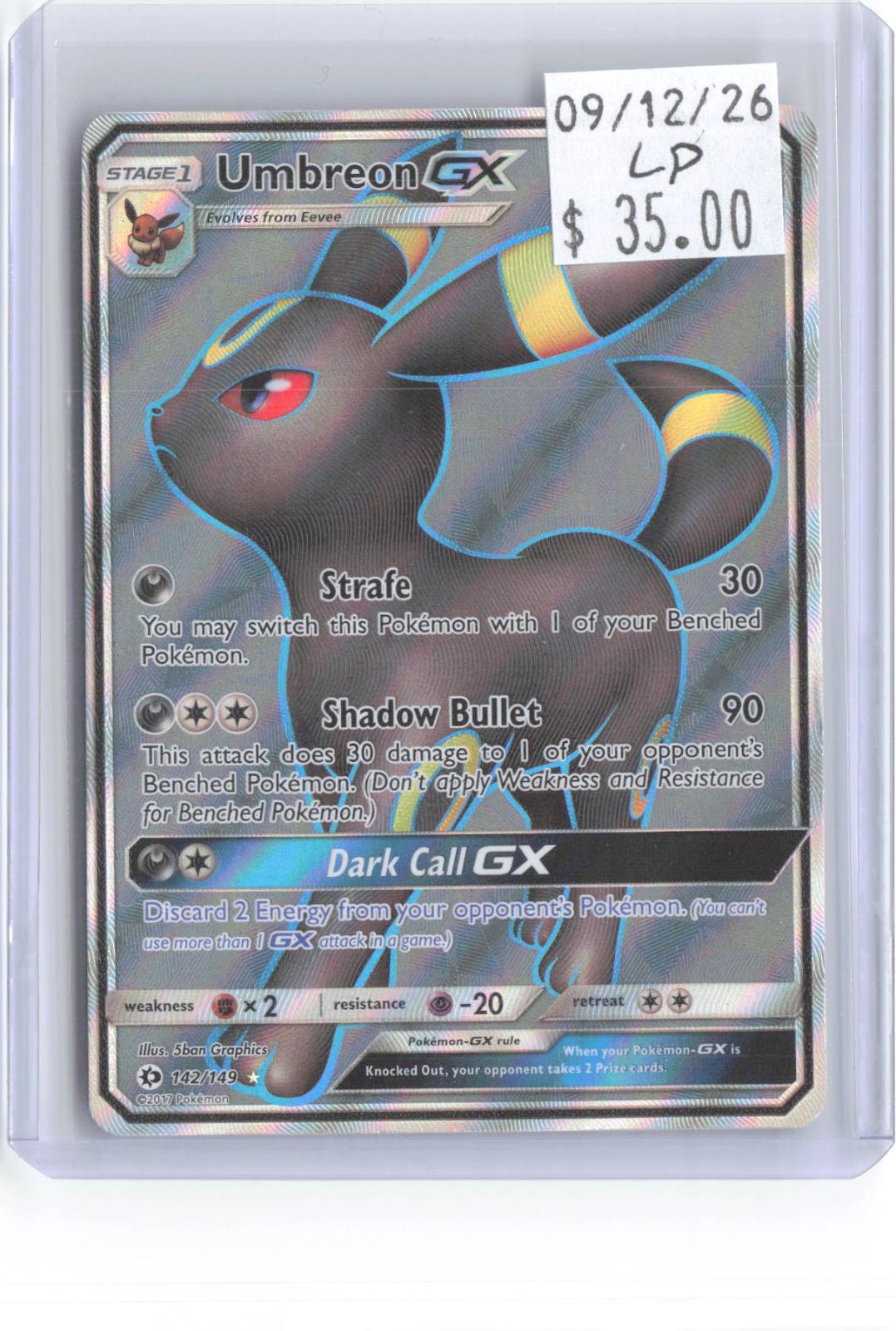 Umbreon GX (Full Art) 142/149 Holo Ultra Rare SM Base Set Pokemon Lightly Played