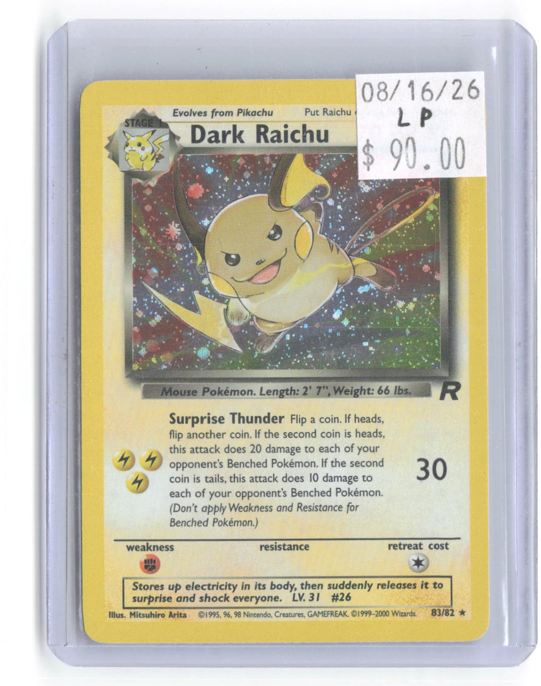 Dark Raichu 83/82 Secret Rare Team Rocket Pokemon Unlimited Holo Lightly Played