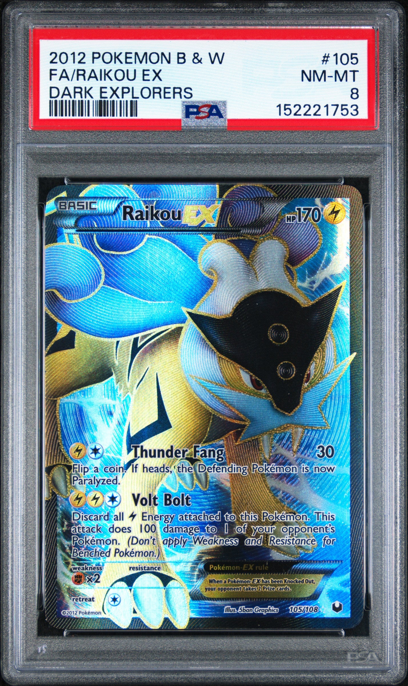 Raikou EX 105/108 Dark Explorers Pokemon PSA 8