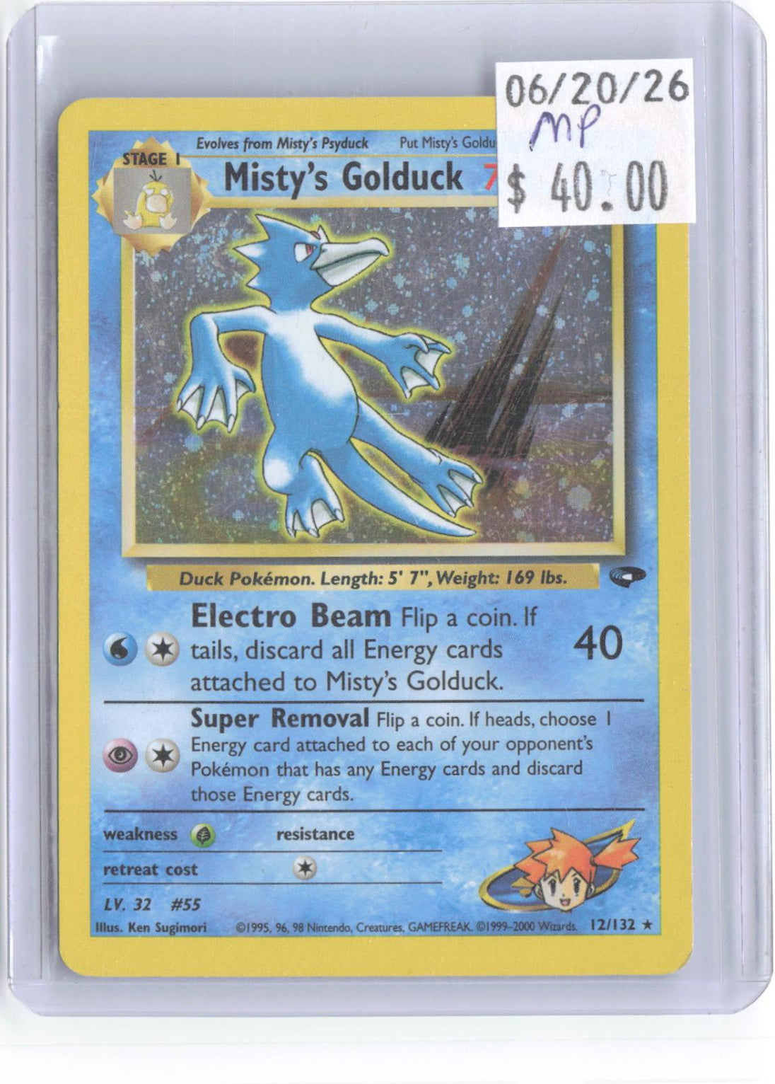 Misty's Golduck 12/132 Rare Gym Challenge Pokemon Unlimited Holo MP