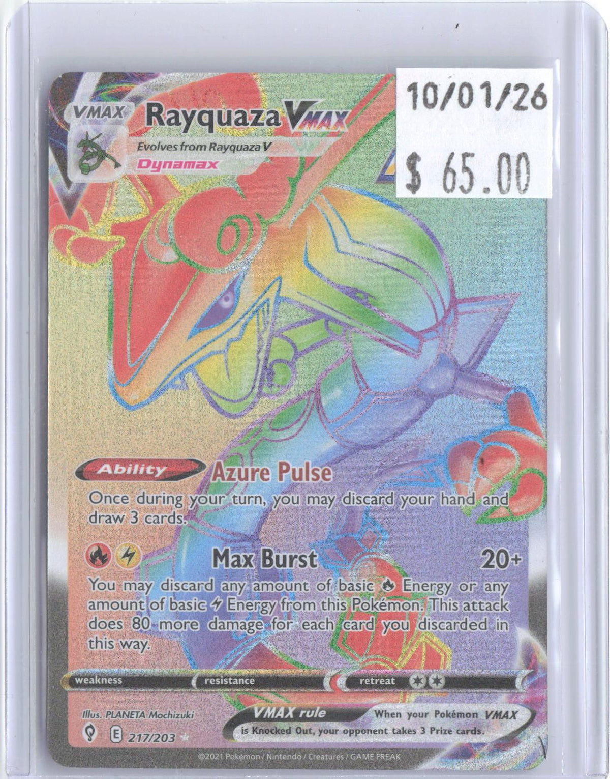 Rayquaza VMAX 217/203 Rainbow Rare Evolving Skies Pokemon Holo Near Mint