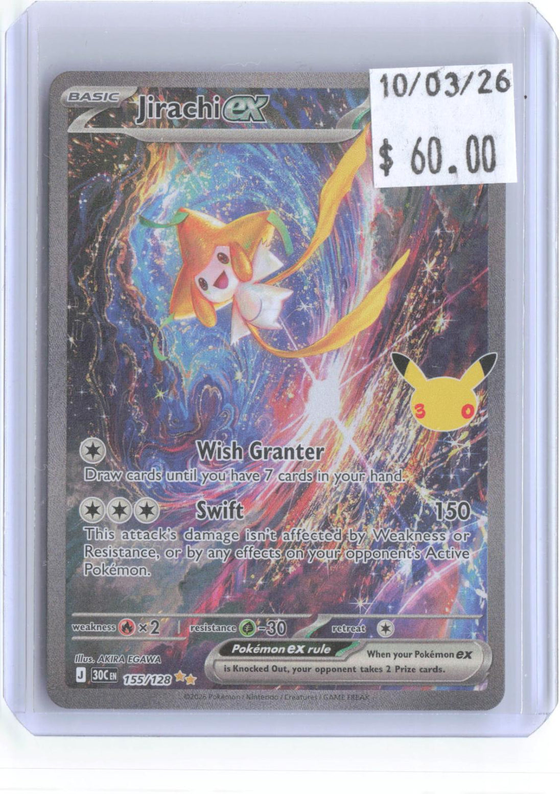 Jirachi ex 155/128 ME: 30th Celebration Pokemon Holo NM