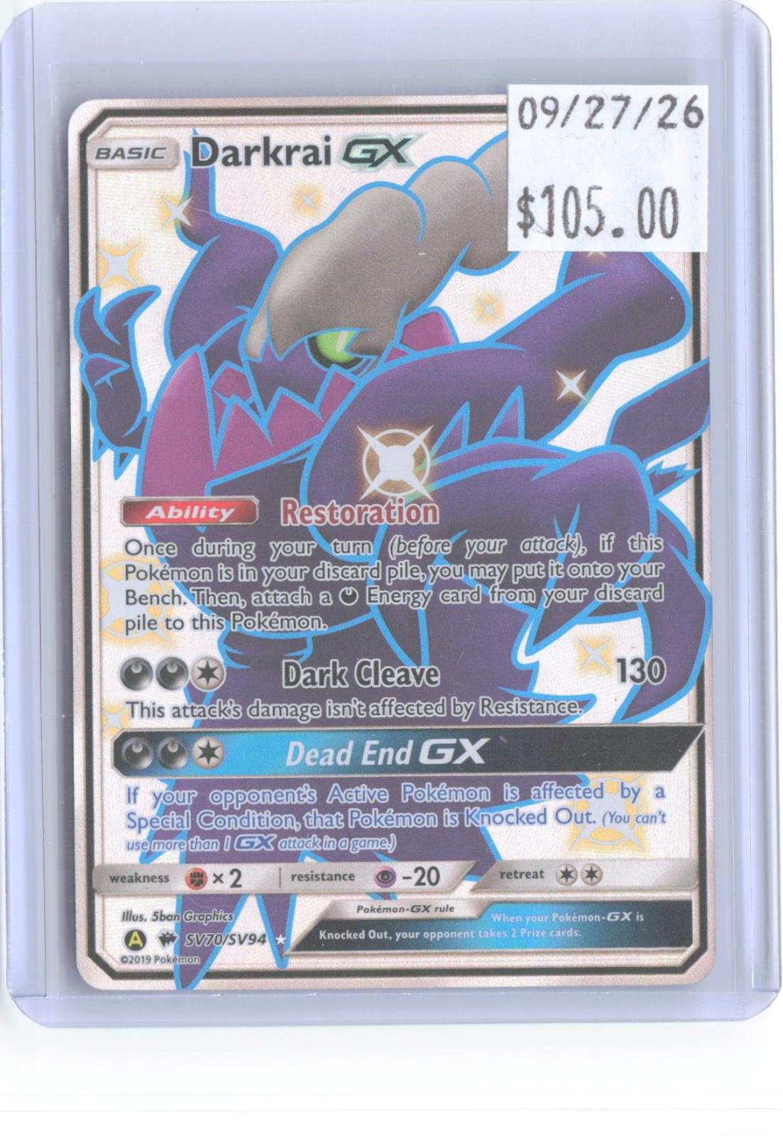 Darkrai GX SV70/SV94 Shiny Ultra Rare Hidden Fates Shiny Vault Pokemon Holo NM