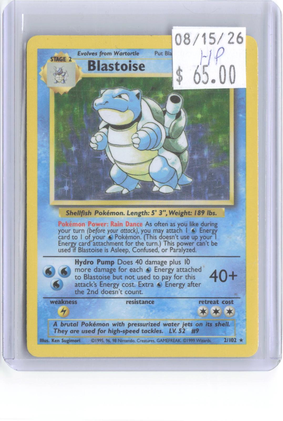 Blastoise 2/102 Holo Rare Base Set Unlimited Pokemon Heavily Played