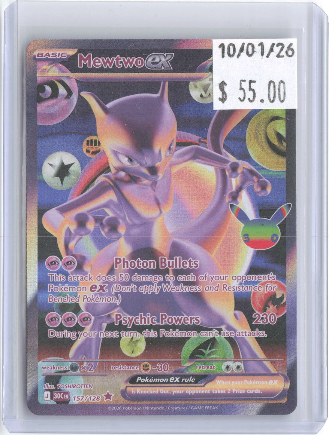 Mewtwo ex 157/128 Futuristic Rare ME: 30th Celebration Pokemon Holo Near Mint