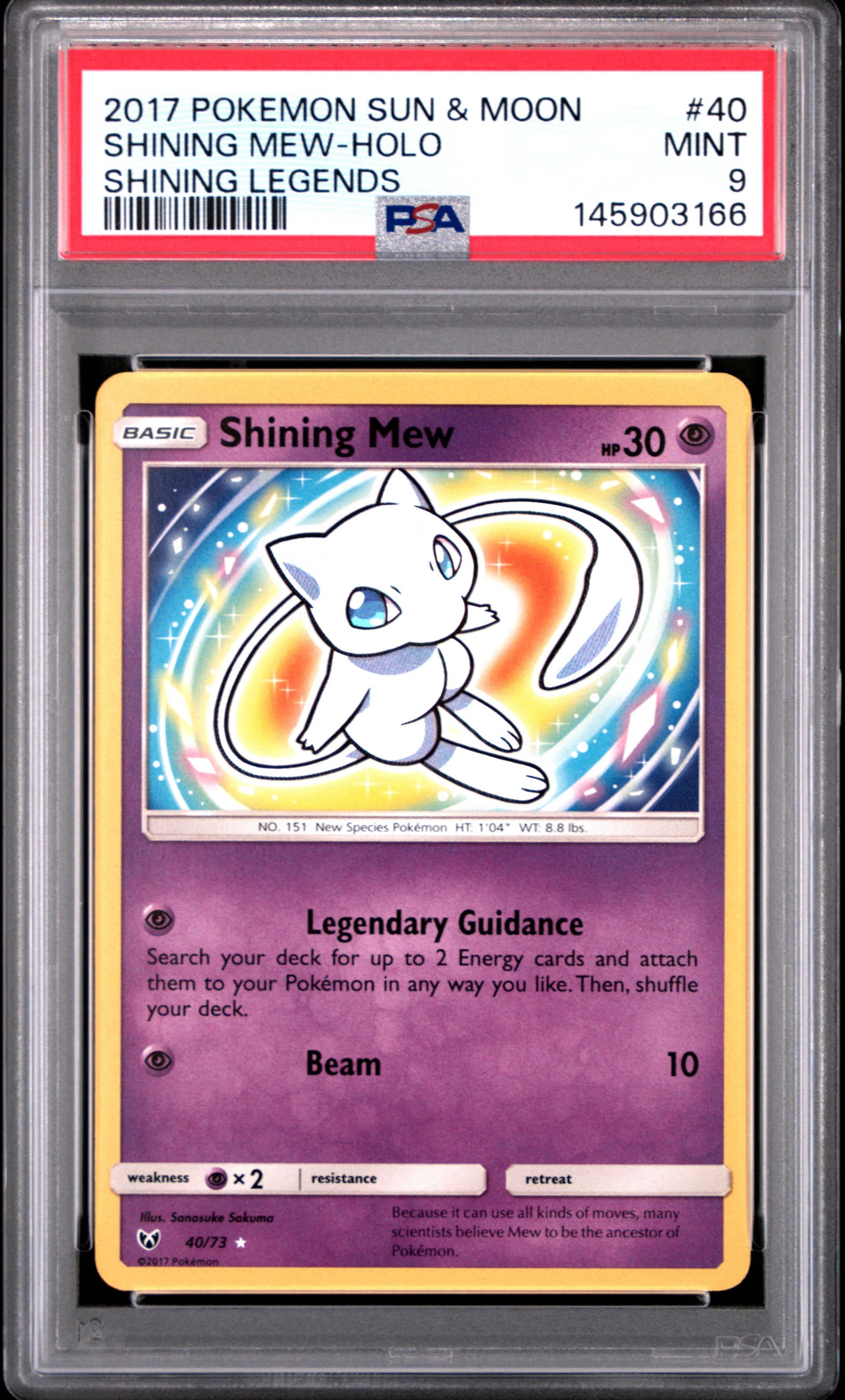 2017 Pokemon Sun & Moon Shining Legends #40 Shining Mew-Holo Shining Legends PSA 9