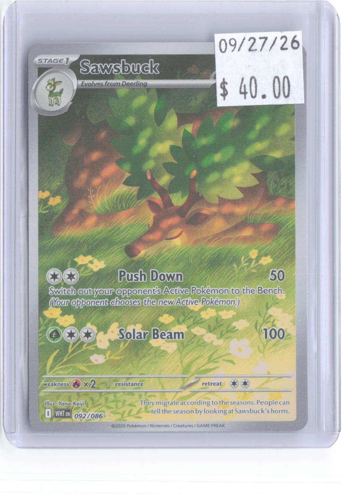Sawsbuck 092/086 Holo Illustration Rare White Flare Pokemon Near Mint