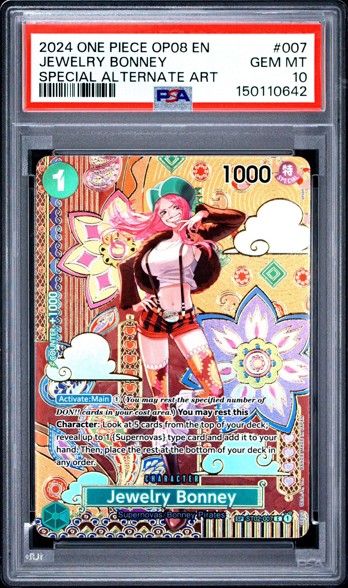 2024 One Piece Op08-Two Legends #007 Jewelry Bonney Special Alternate Art PSA 10