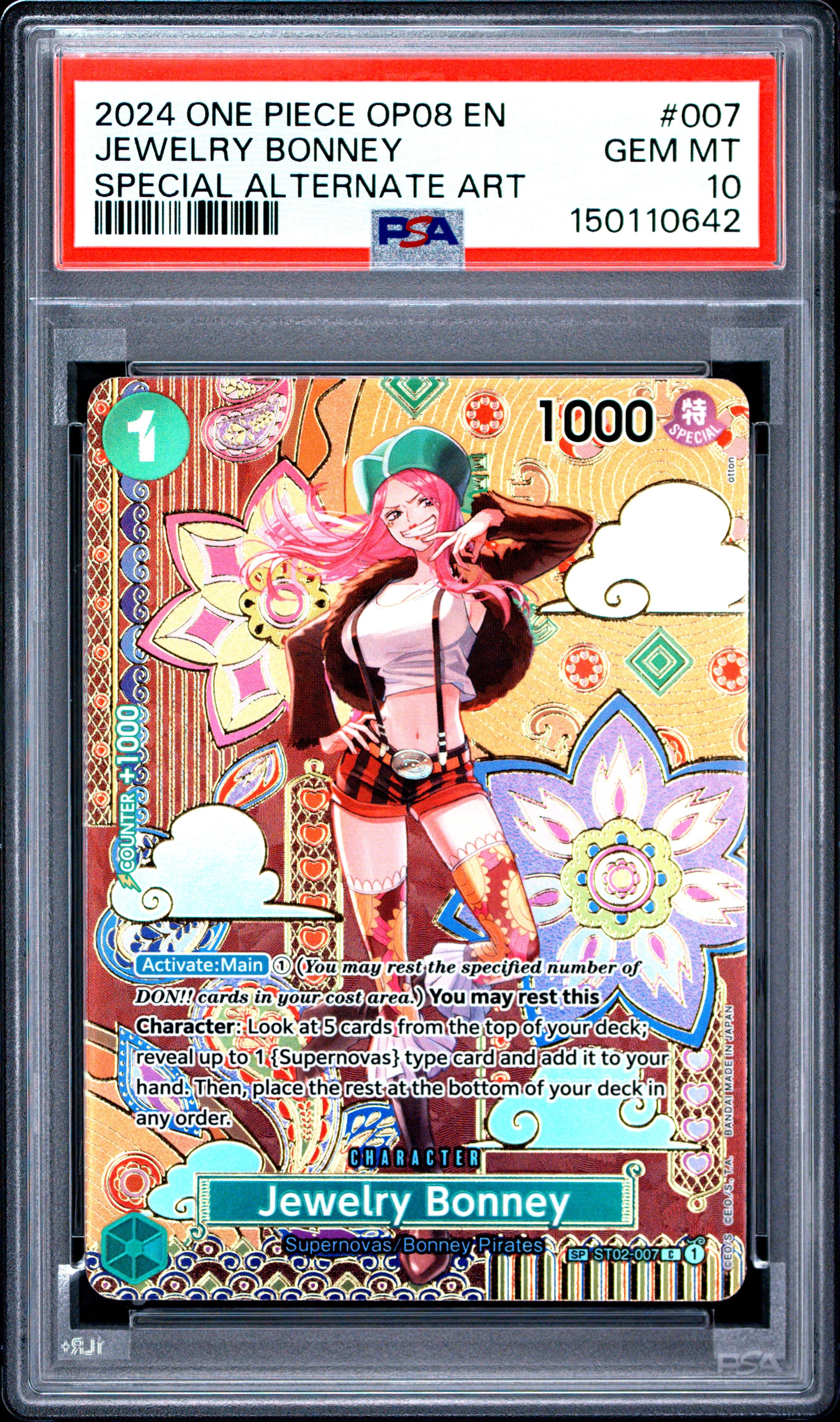 2024 One Piece Op08-Two Legends #007 Jewelry Bonney Special Alternate Art PSA 10