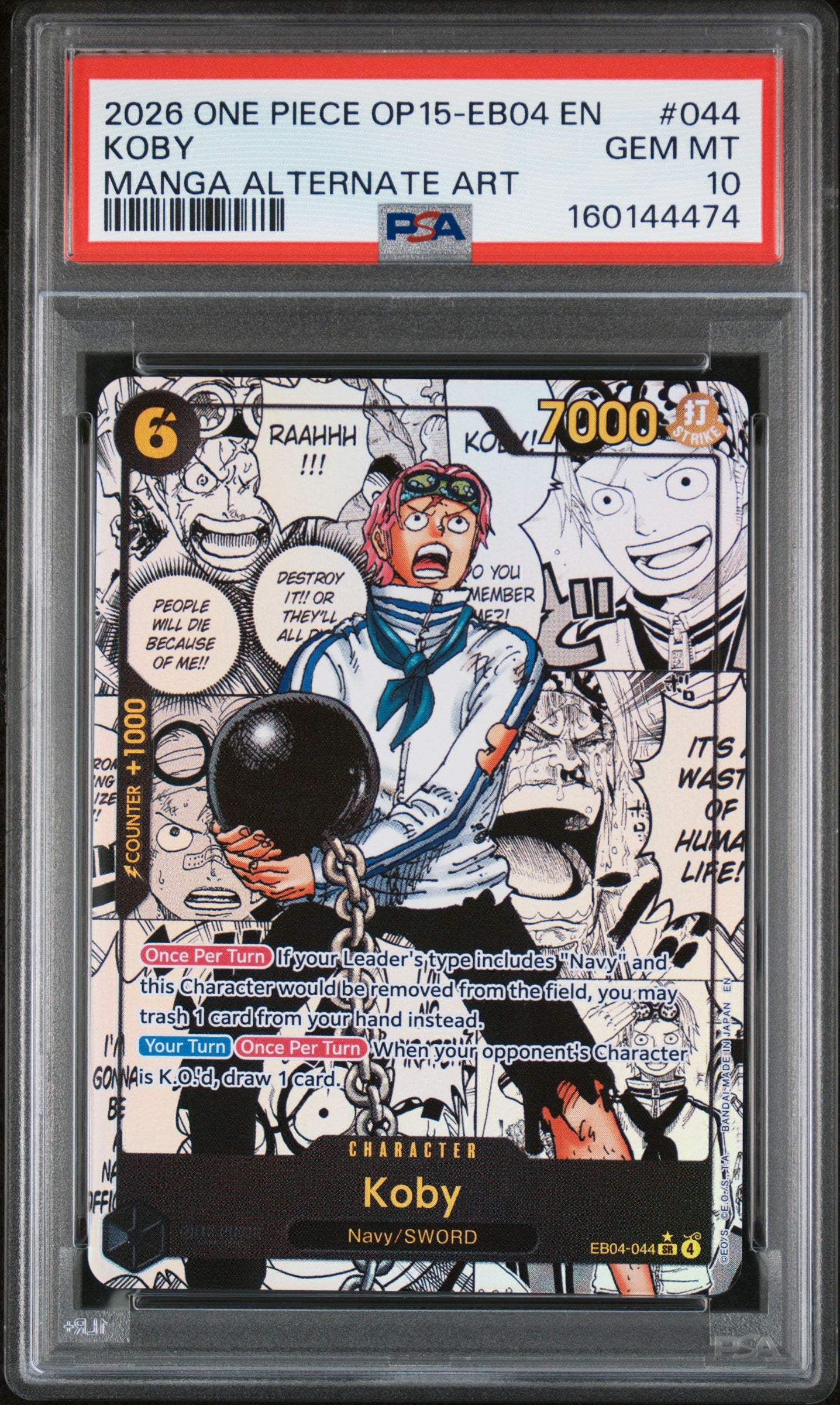 2026 One Piece Op15-Eb04-Adventure On Kami'S Island #044 Koby Manga Alternate Art PSA 10
