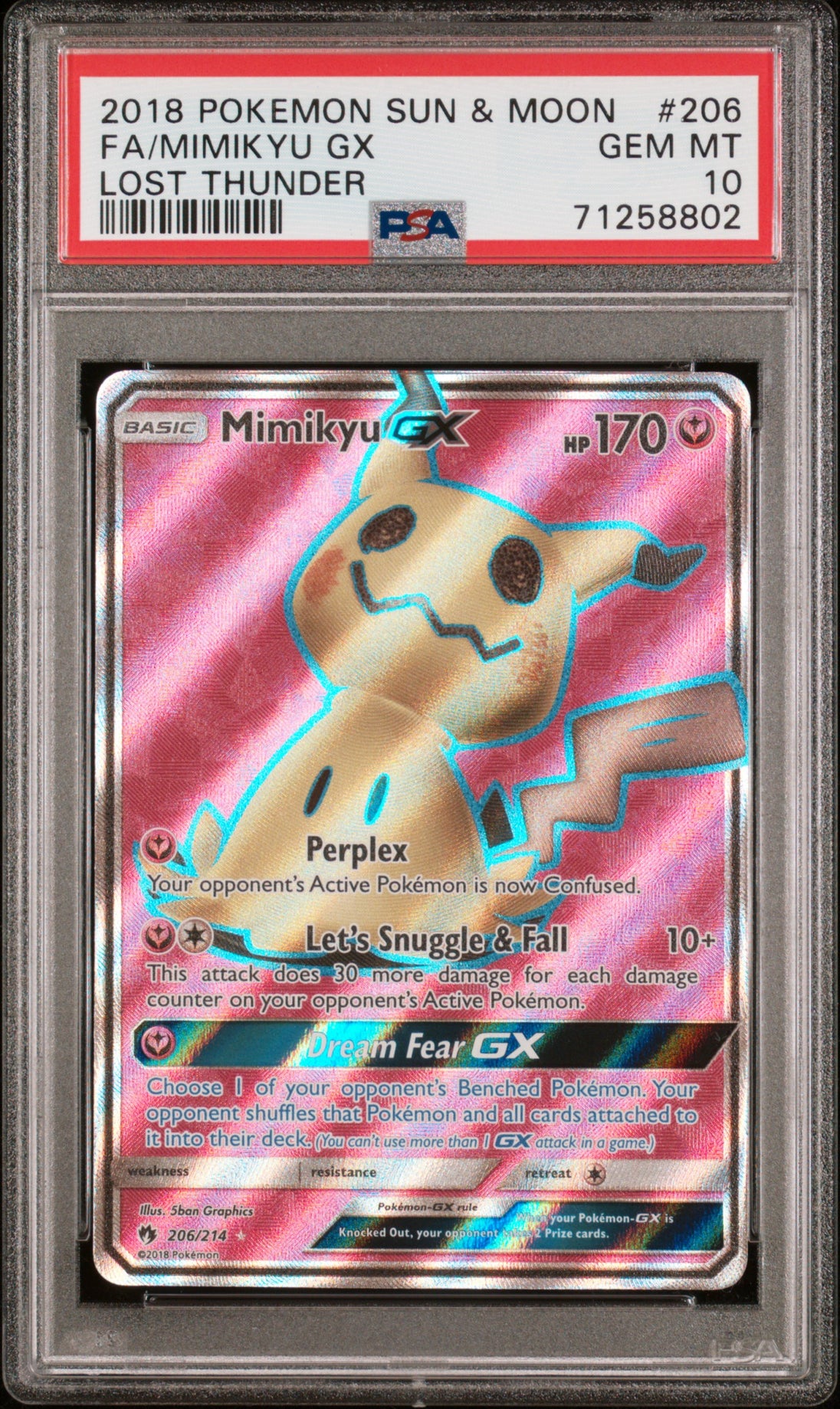 Mimikyu Gx 206/214 Lost Thunder Pokemon PSA 10