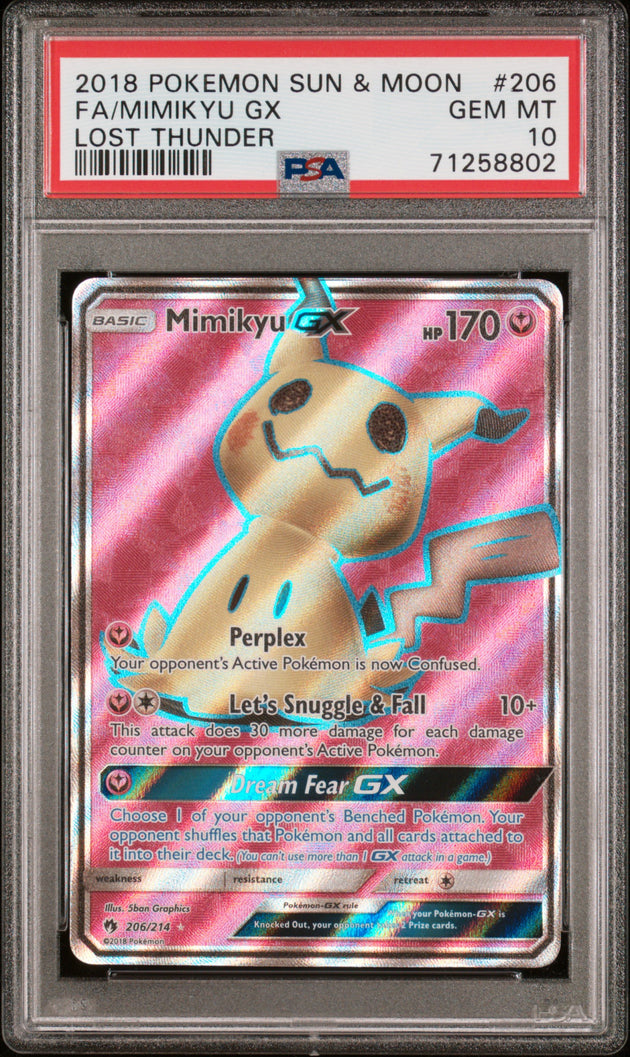 Mimikyu Gx 206/214 Lost Thunder Pokemon PSA 10