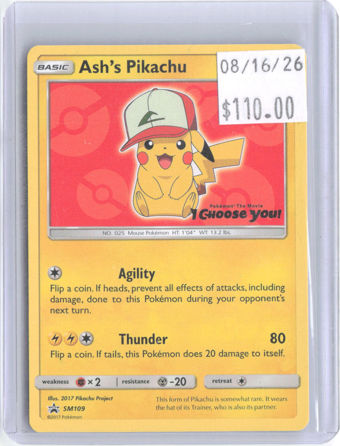 Ash's Pikachu - SM109 Promo Sun & Moon Promo Pokemon Near Mint