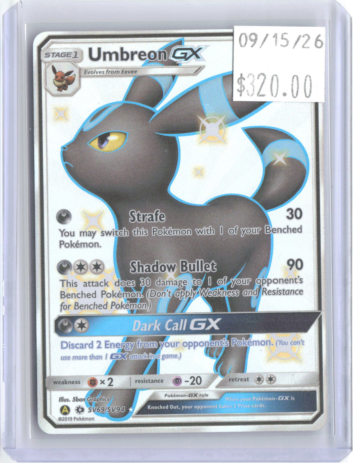 Umbreon GX SV69/SV94 Shiny Ultra Rare Hidden Fates Shiny Vault Pokemon Holo NM